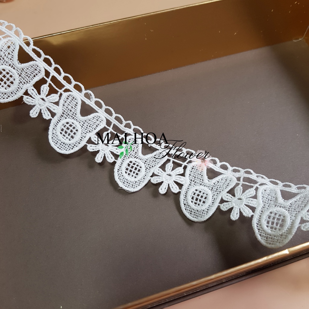 RC8 Cuộn 20 mét dây viền ren dùng làm ren may đồ ren chỉ trắng hình tai thỏ rộng 4.5cm Maihoaflower