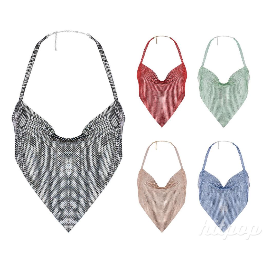 Áo Croptop Không Tay Hở Lưng Đính Đá Lấp Lánh Dành Cho Nữ