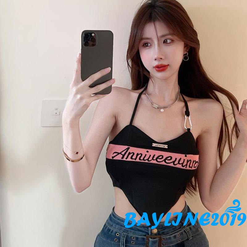 Áo Croptop Cổ Chữ V Thêu Chữ Thời Trang Mùa Hè Cho Nữ