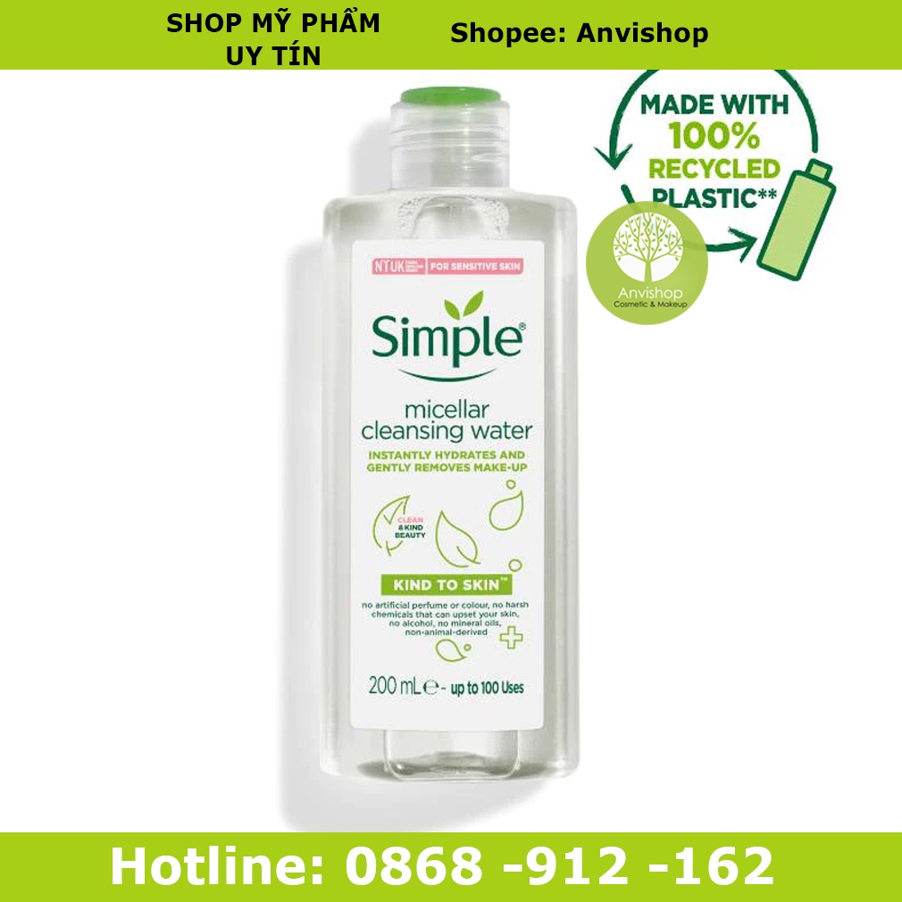 Nước tẩy trang Simple Kind to Skin Micellar Cleansing Water 200ml - ANVISHOP