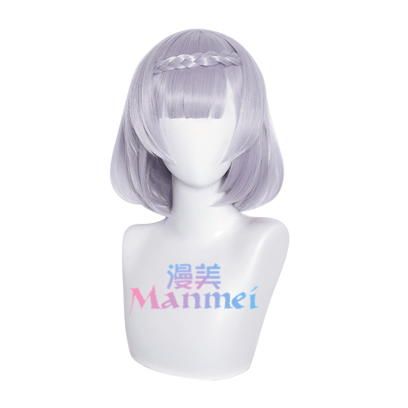 Bím Tóc Giả Manmei Genshin Va Chạm 35cm Màu Tím Bạc Hóa Trang Halloween