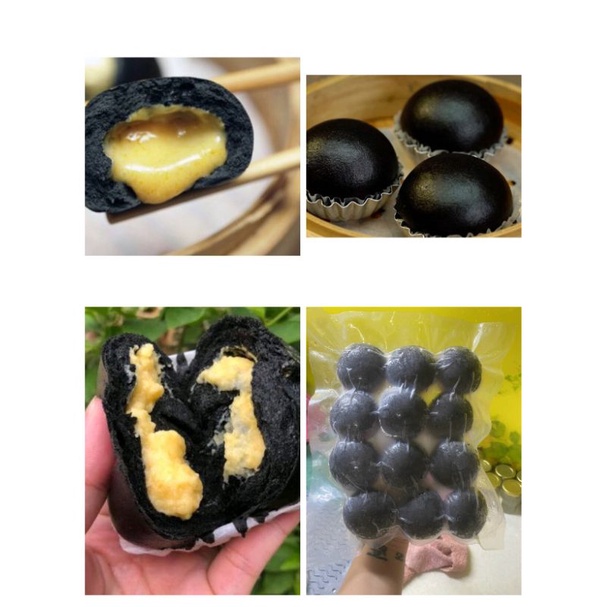 Bánh bao kim sa tinh than tre nhân trứng tan chảy.