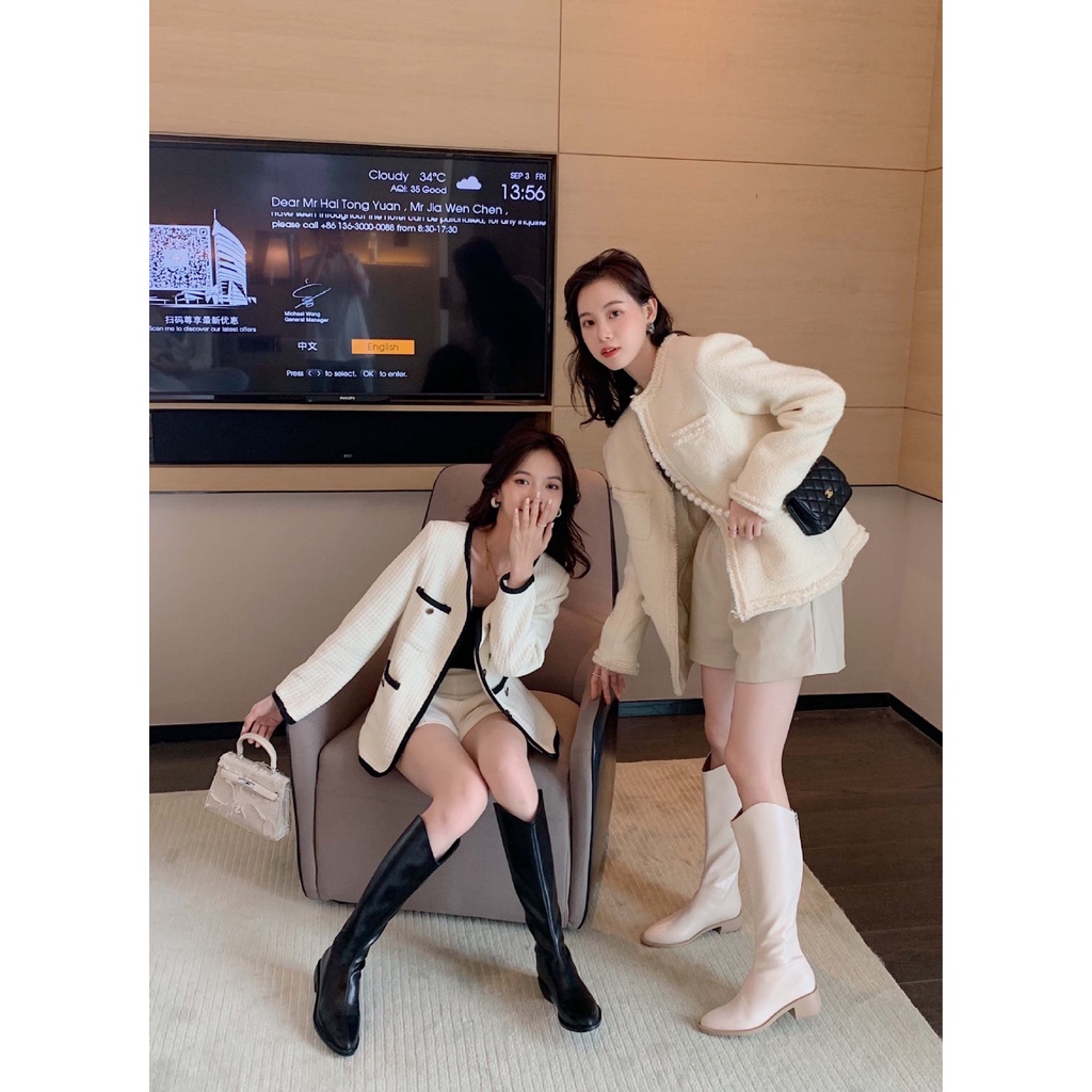 Bốt đùi nữ chất da cổ chữ V mẫu mới, giày bốt cao cổ nữ đế cao 3p và 7p kiểu dáng sang chảnh | BigBuy360 - bigbuy360.vn