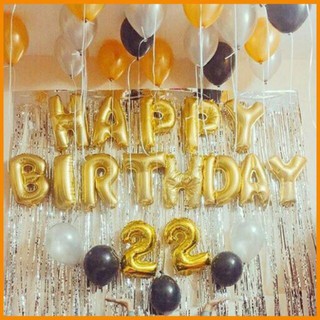 Set trang trí sinh nhật Happy birthday Kèm Rèm Kim Tuyến - Mã SN04