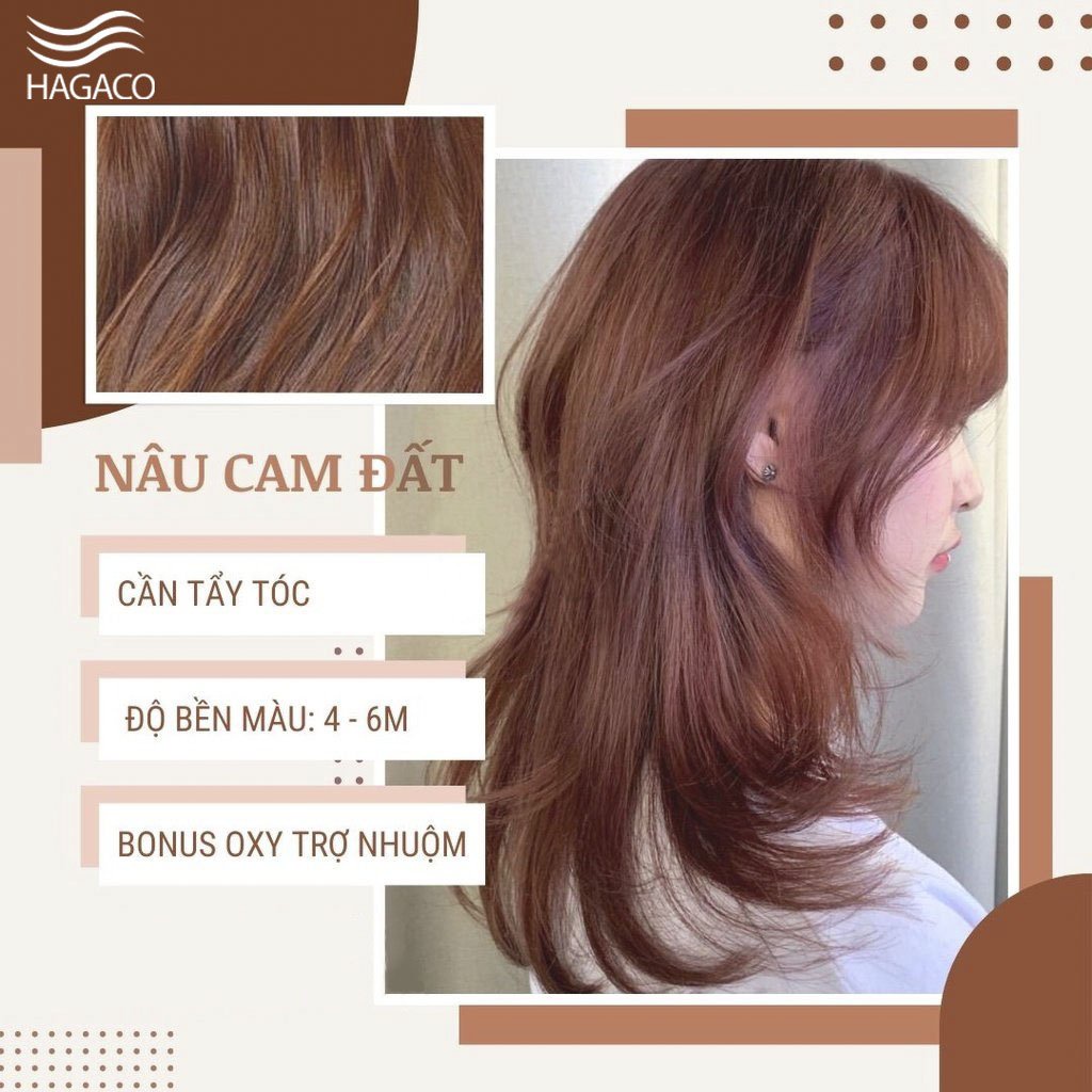 Thuốc Nhuộm Tóc Chính Hàng Màu NÂU CAM ĐẤT | Không Tẩy Tặng Oxy Trợ Nhuộm Găng Tay, Mũ Ủ, Chụp tại