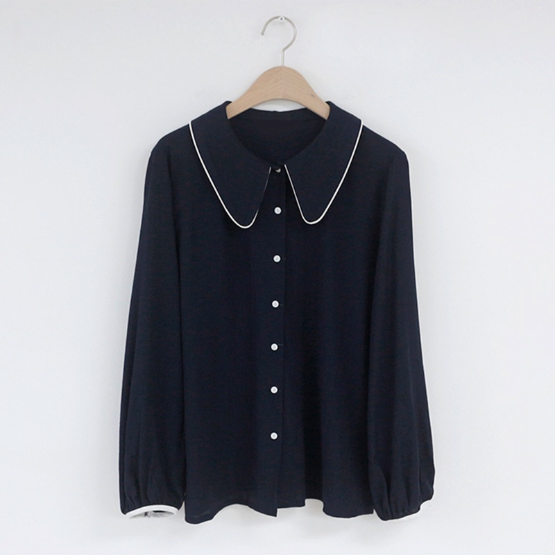 Áo Sơ Mi Tay Dài Phồng Cổ Bẻ Dáng Rộng Cài Khuy Kiểu Retro Hàn Quốc Thời Trang Cho Bạn Gái