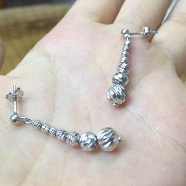 Khuyên tai treo bi bạc chuẩn mạ vàng trắng