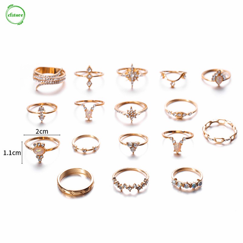 Bộ 17 Nhẫn Mạ Vàng Đính Đá Phong Cách Bohemian