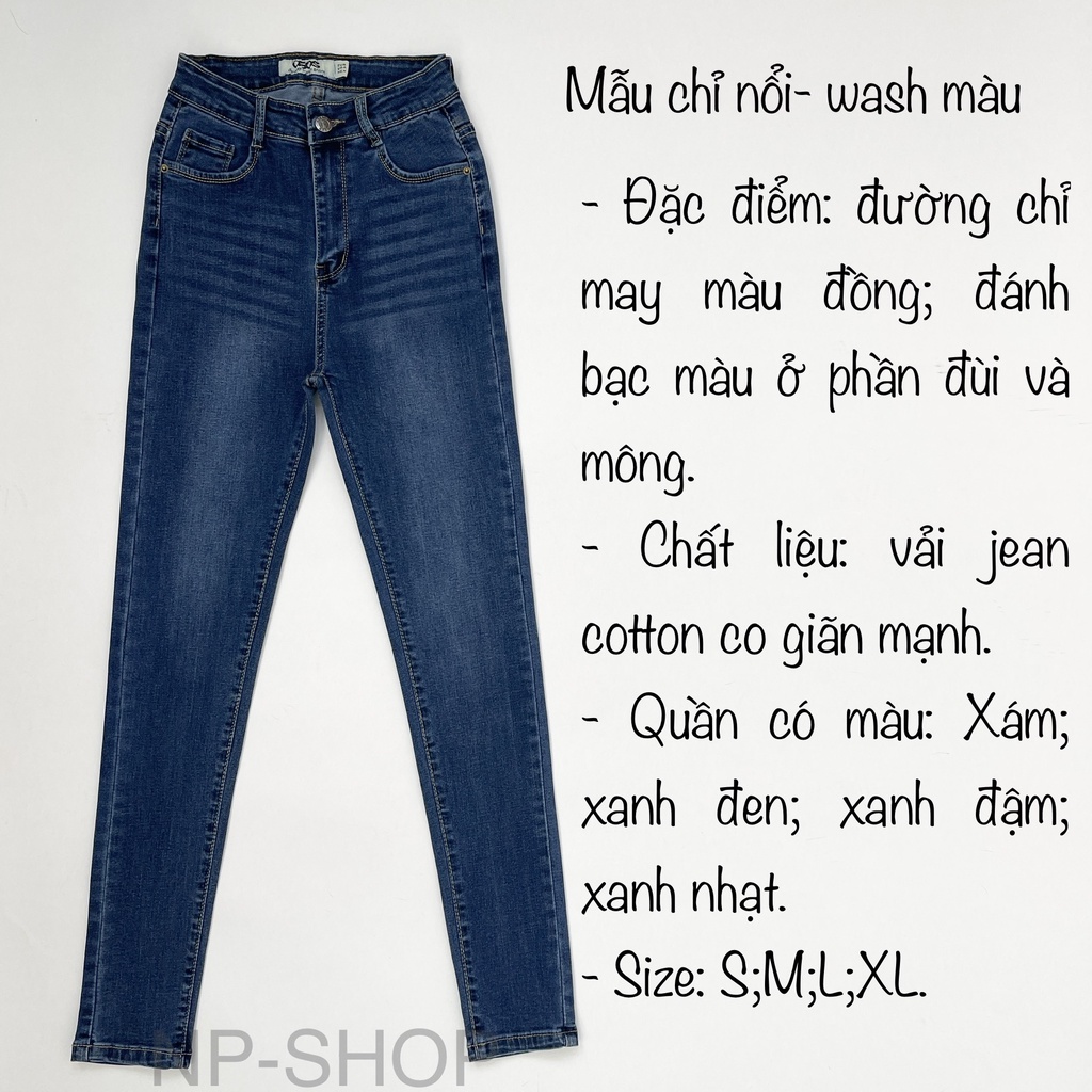 Quần jean nữ lưng cao NPSHOP co giãn có túi, quần bò cạp cao skinny jeans bigsize trơn dài basic