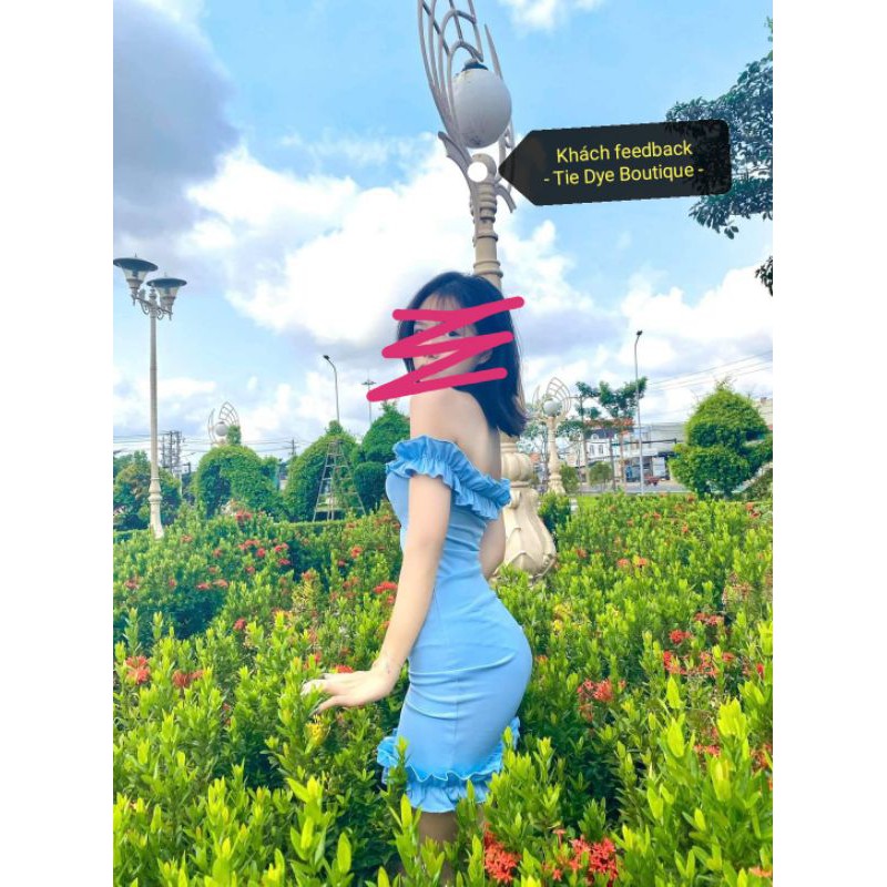 Đầm Trễ Vai Xanh pastel Bèo Body Sexy cực xịn 🍀Tie Dye Boutique 🌸