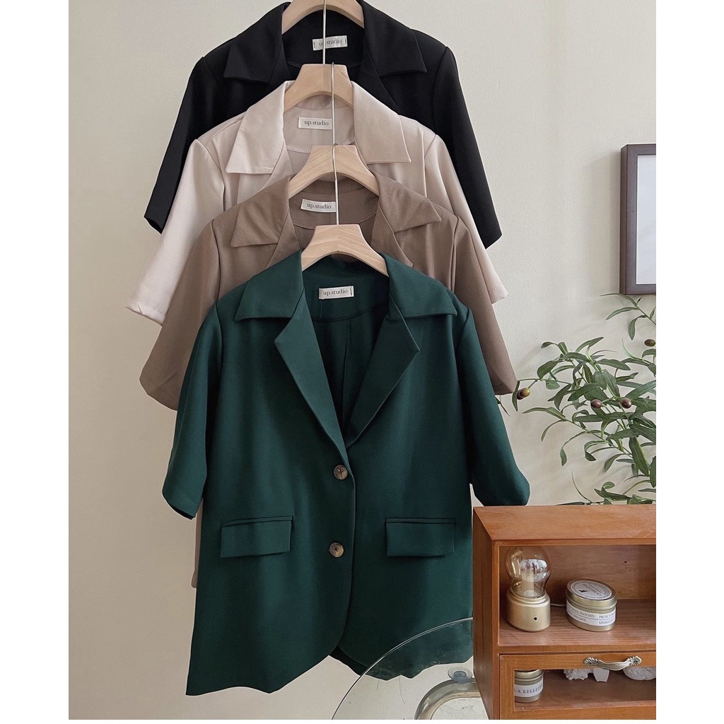 Áo khoác blazer ngắn tay 1 lớp dáng dài form rộng Hàn Quốc. Áo Vest nữ cộc tay dáng rộng nhiều màu HOTHIT