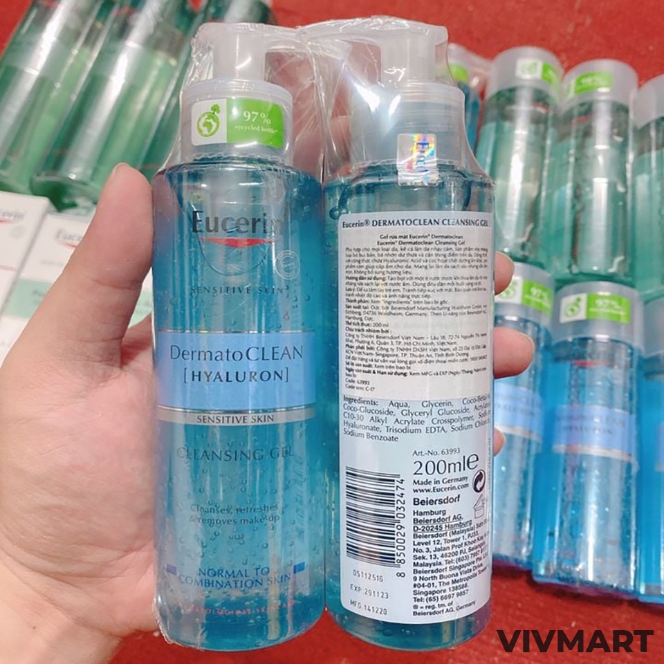 ✅ Sữa Rửa Mặt Dạng Gel Dành Cho Da Nhạy Cảm Eucerin DermatoCLEAN Hyaluron Cleansing Gel 200ml