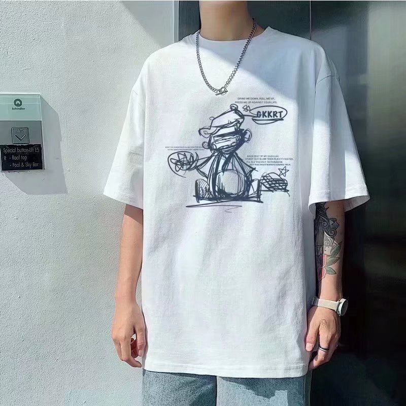 Áo Thun Nam Dáng Rộng In Chữ Phong Cách Hàn Quốc Thời Trang Mùa Hè Thoải Mái Cỡ M-8XL