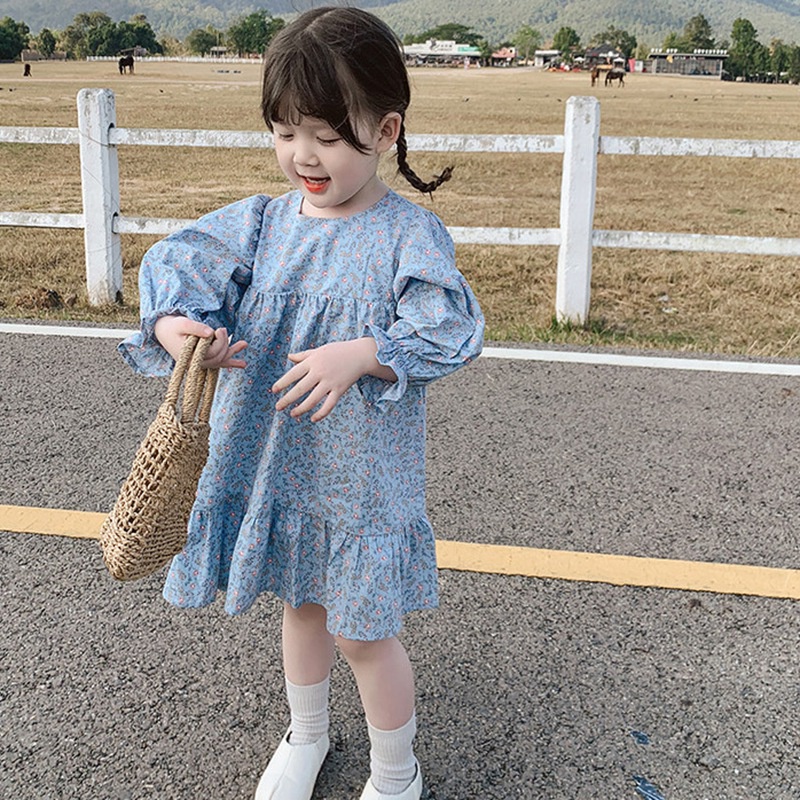 Đầm công chúa dài tay in hoa phong cách Hàn Quốc dễ thương cho bé gái