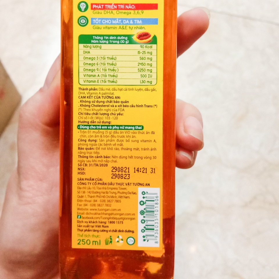 Dầu ăn dặm Kiddy cá hồi/olive/gấc vio 250ml dầu ăn trẻ em dinh dưỡng
