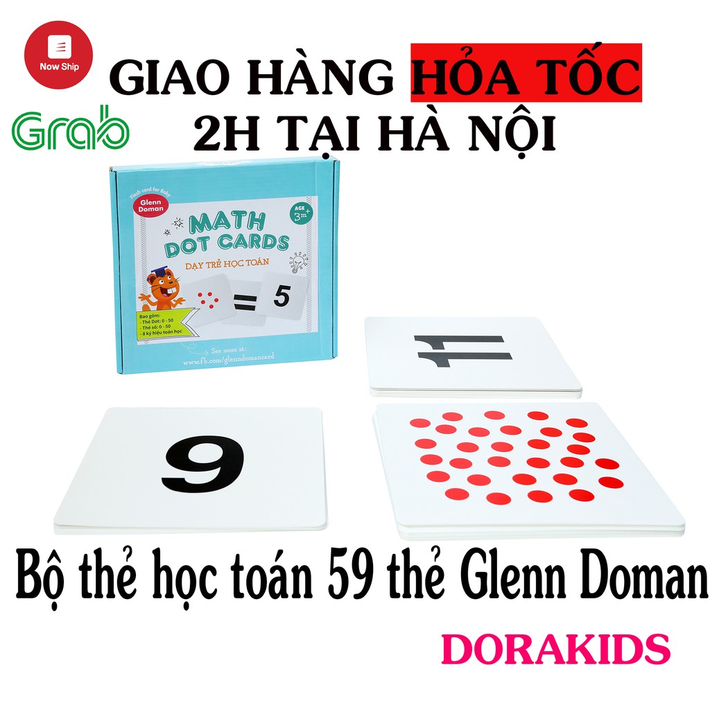 Bộ thẻ học thông minh, Bộ thẻ học toán 59 thẻ chuẩn Glenn Doman cho bé từ 0-6 tuổi khổ 21x21cm chất liệu Ivory cao cấp