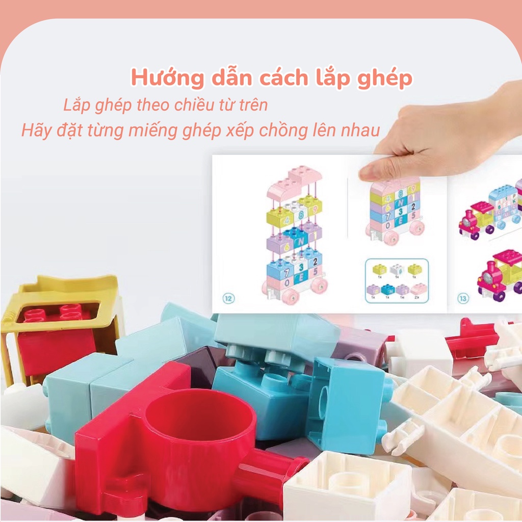 Bộ đồ chơi lắp ghép Smoneo Duplo Đoàn tàu học số và chữ cái 65 chi tiết Toyshouse 77014 - nhựa ABS cao cấp