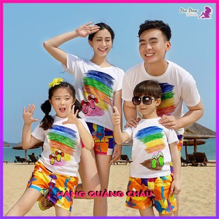 [ 𝗛𝗮̀𝗻𝗴 𝗤𝘂𝗮̉𝗻𝗴 𝗖𝗵𝗮̂𝘂] Set 4 Bộ Quần Áo Gia Đình Đi Biển, Đồng Phục-Nhắn Cân Nặng Cho Shop.