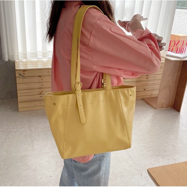 Túi tote da đeo vai da trơn cúc bấm 2 bên vừa A4 cực xinh