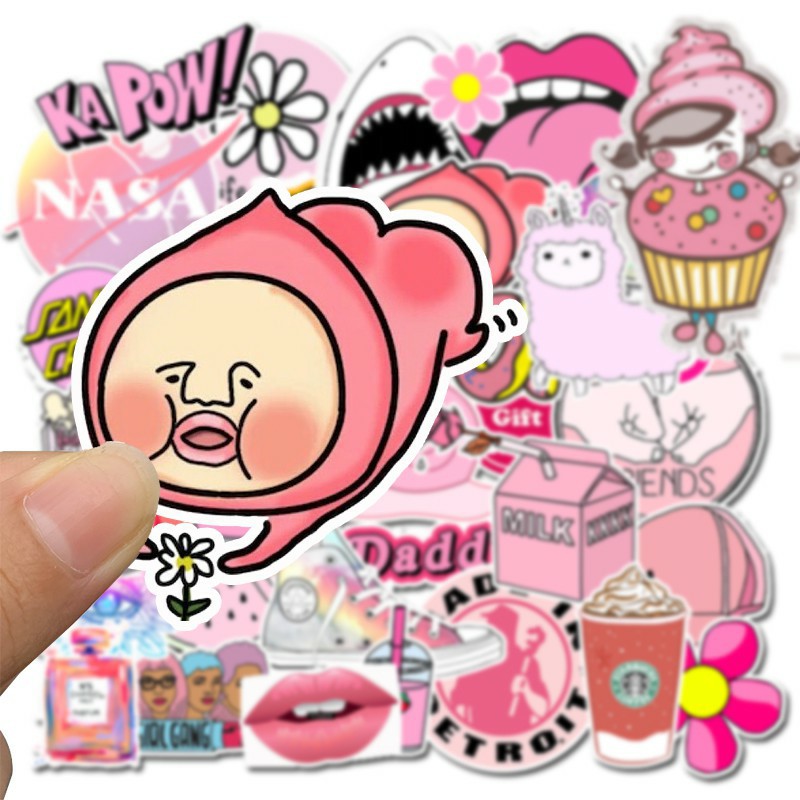 Set 10 mieengss sticker heo hồng dán nón bảo hiểm,laptop,vali,xe máy,điện thoại...