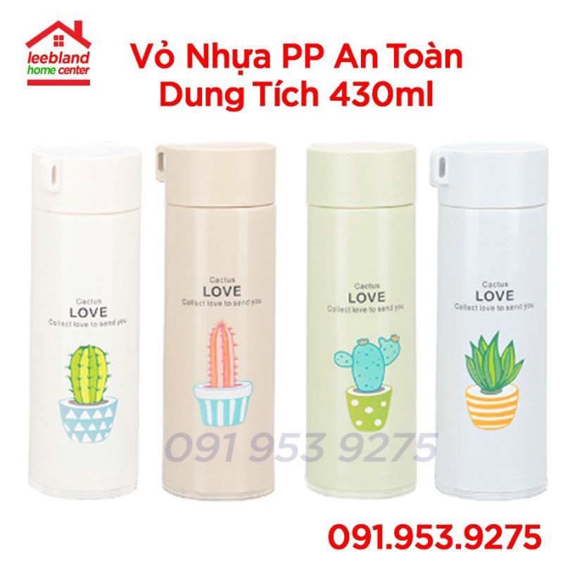 Bình Thủy Tinh Chịu Nhiệt In Hình Xương Rồng 450ml - Full hộp Love Cactus - leebland