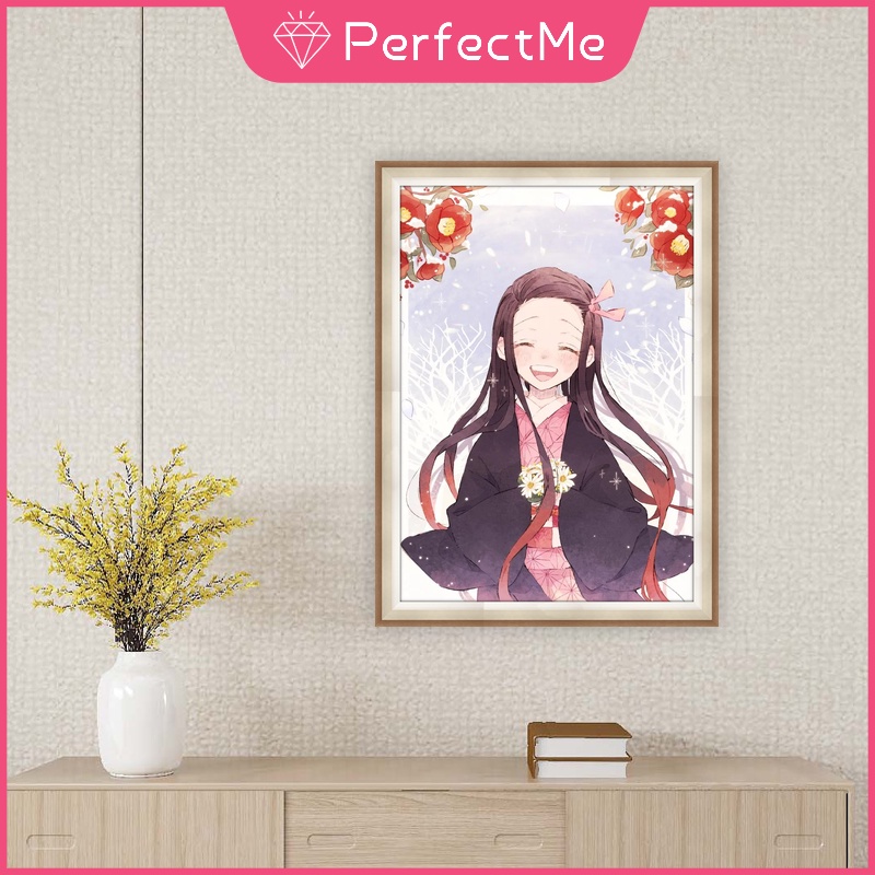 Tranh Đính Đá 5D Tự Làm Hình Anime Demon Slayer 30x40cm Trang Trí Tường Nhà