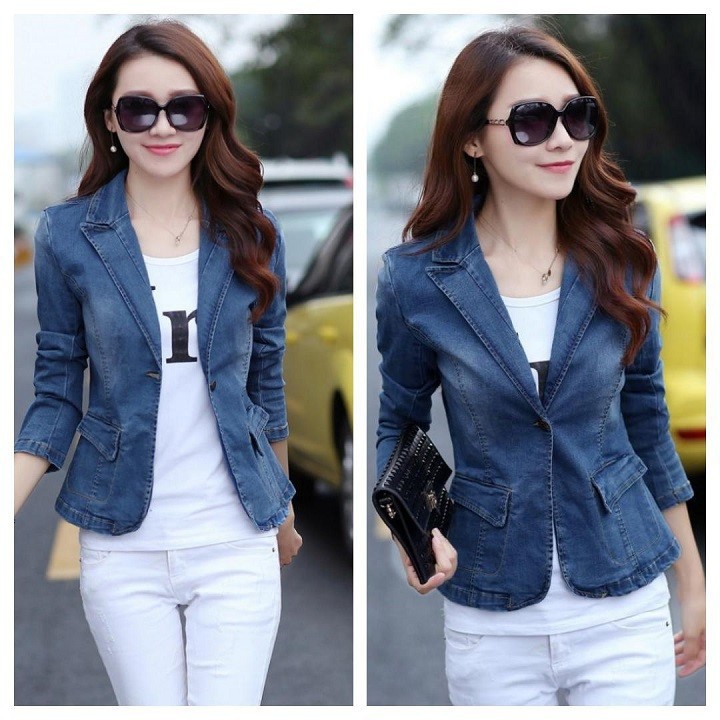 Áo Khoác Vest Jean Nữ Cổ Bẻ Phối Túi Thanh Lịch | BigBuy360 - bigbuy360.vn