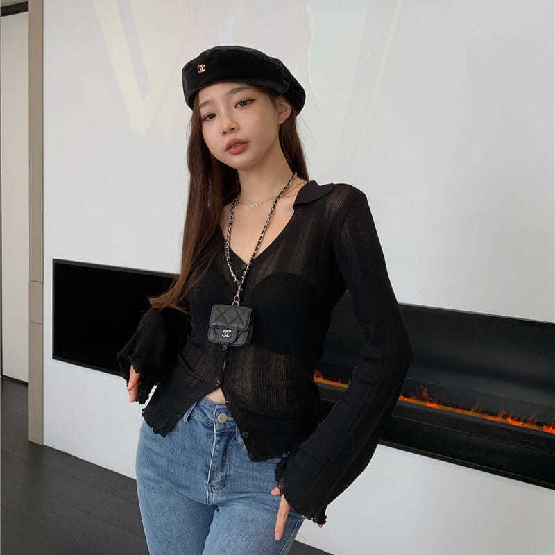 IELGY Áo khoác cardigan IELGY tay dài dáng ngắn thiết kế độc đáo thời trang cho nữ