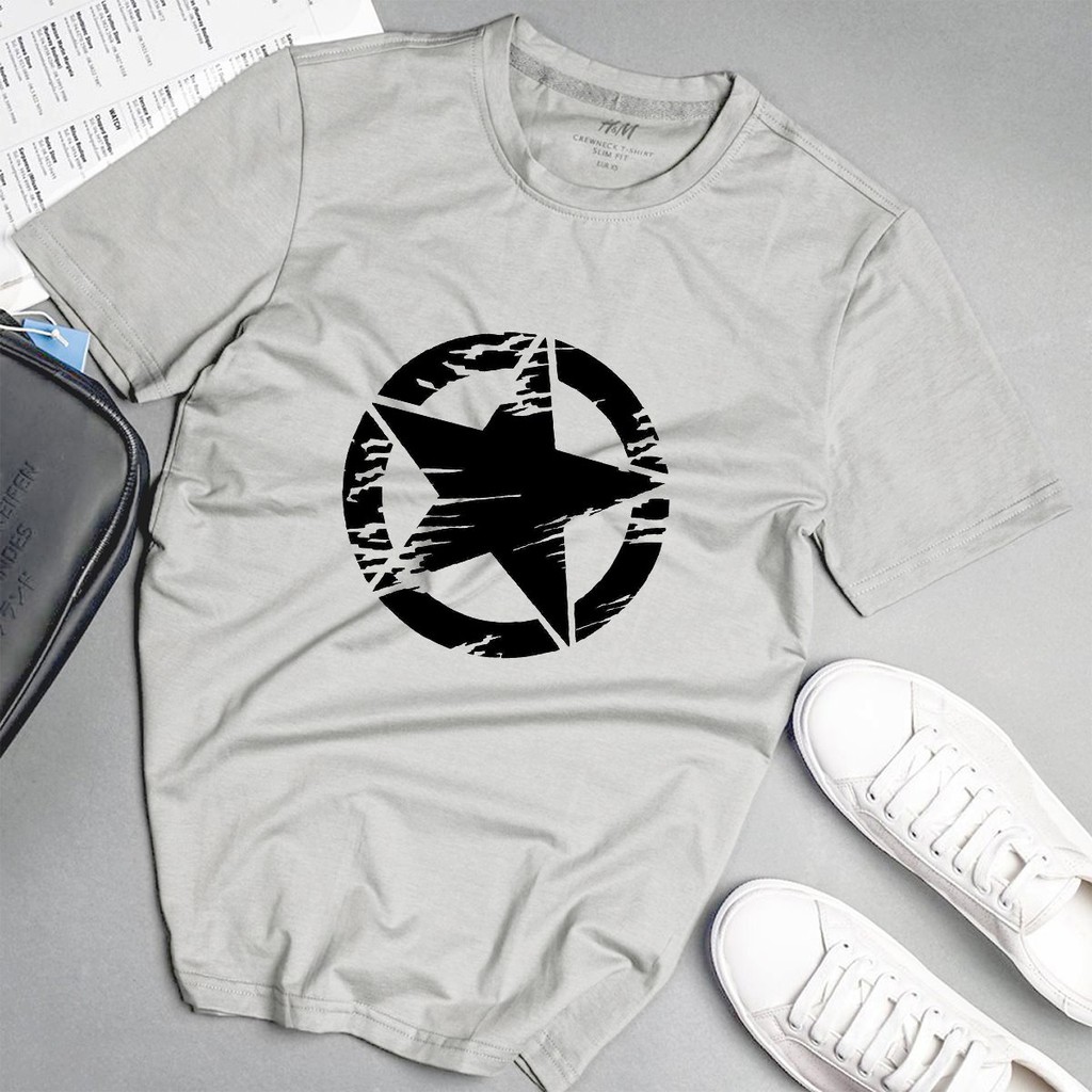 Áo phông nam ngôi sao đen phong cách unisex màu xám