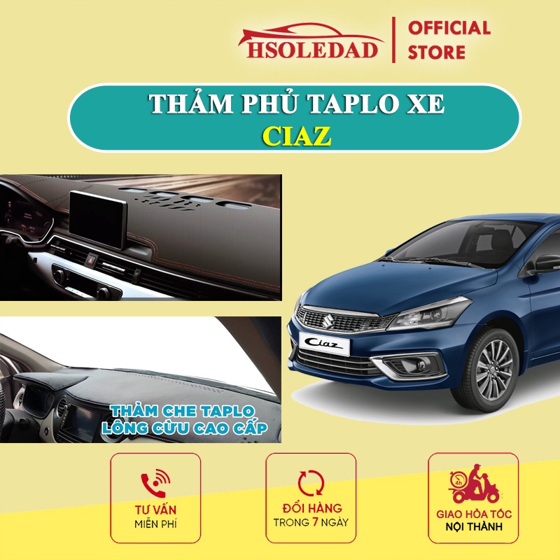 Thảm taplo Suzuki Ciaz bằng lông Cừu 3 lớp hoặc Da Cacbon