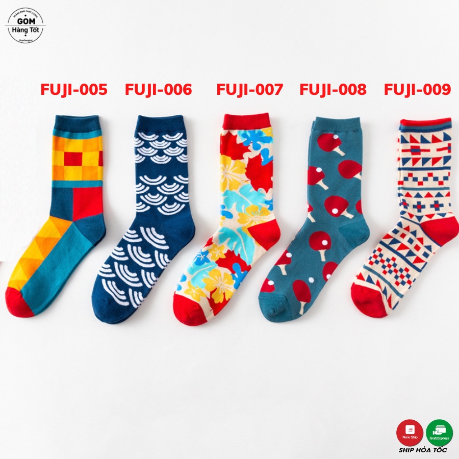 Tất vớ cổ cao cotton, tất cao cổ nam nữ họa tiết vui nhộn - FUJI
