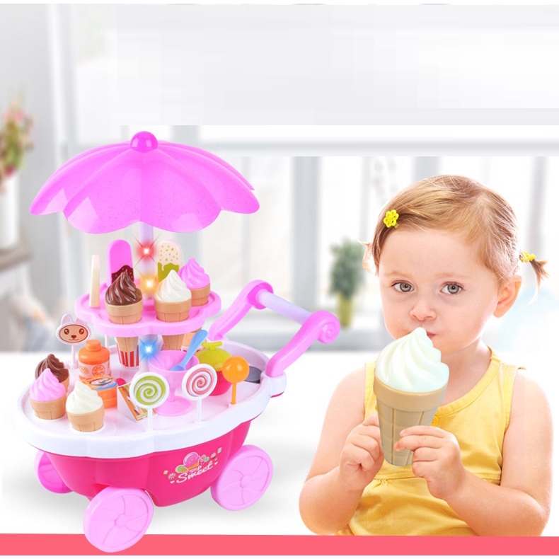 Đồ chơi lắp ráp, xếp hình xe đẩy bán kem, quà tặng cho bé(Loại to)