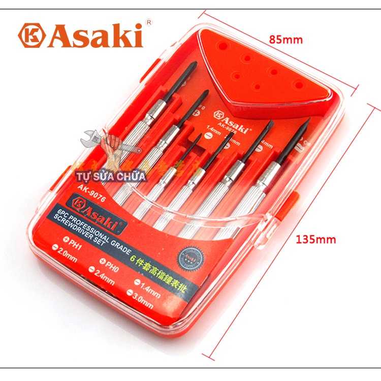 Bộ tô vít 6 món sửa chữa điện tử đồng hồ mắt kính laptop chính hãng Asaki AK-9076