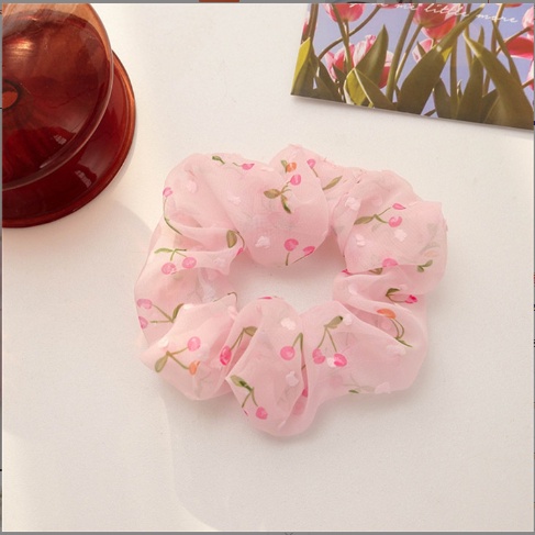 Dây cột tóc vải Scrunchies hoạ tiết anh đào nhiều màu lựa chọn, dây cột dòng thun lớn đàn hồi, vải mịn