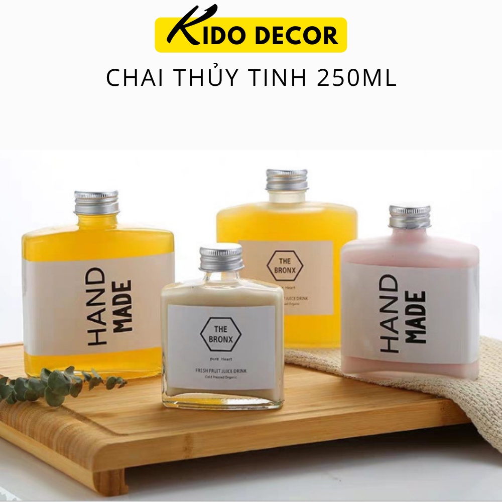 Chai thủy tinh Dẹt Vai Vuông 250ml decor phong cách Hàn Quốc KIDO