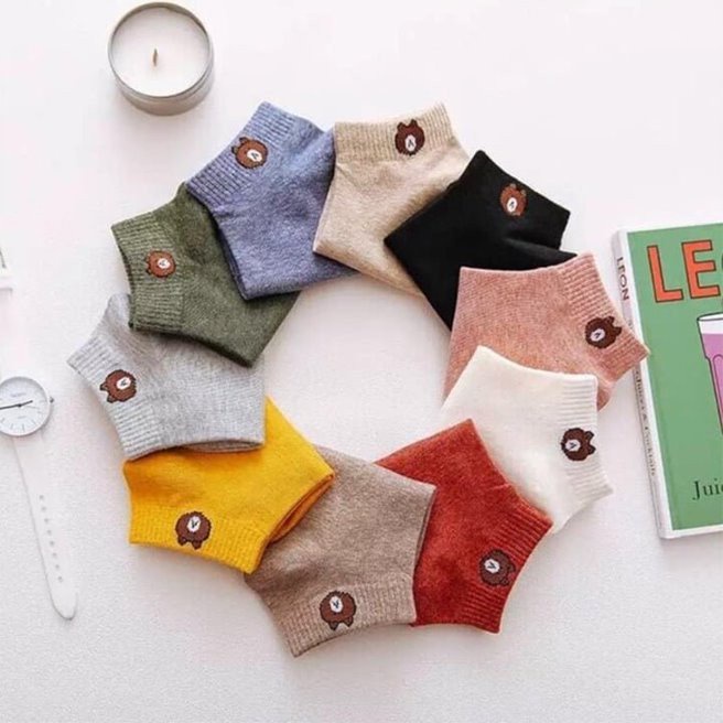 SET 10 Tất gấu cổ ngắn cotton co giãn thoáng khí kèm túi xinh xắn nongsansachathai 00925