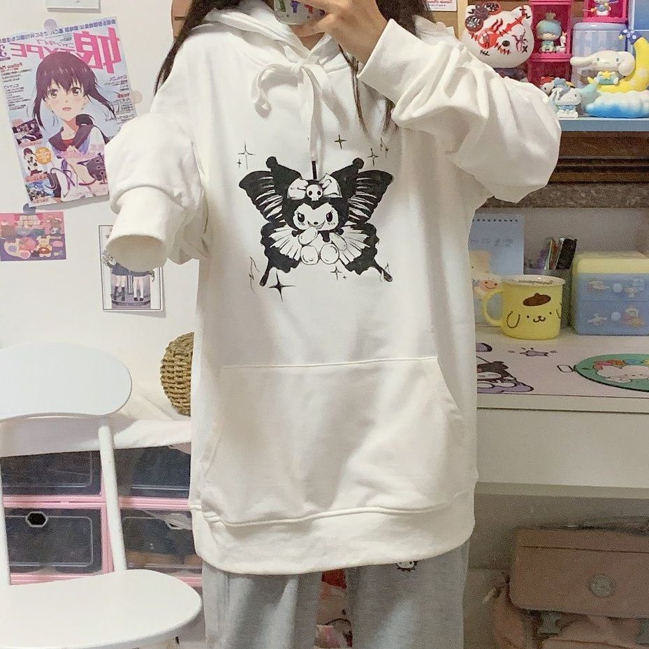 > Áo Nỉ Nhật Bản > Áo Khoác Dày Dặn Phong Cách Học Sinh Nhật Bản In Hình Kuromi Màu Tối Thời Trang Thu Đông