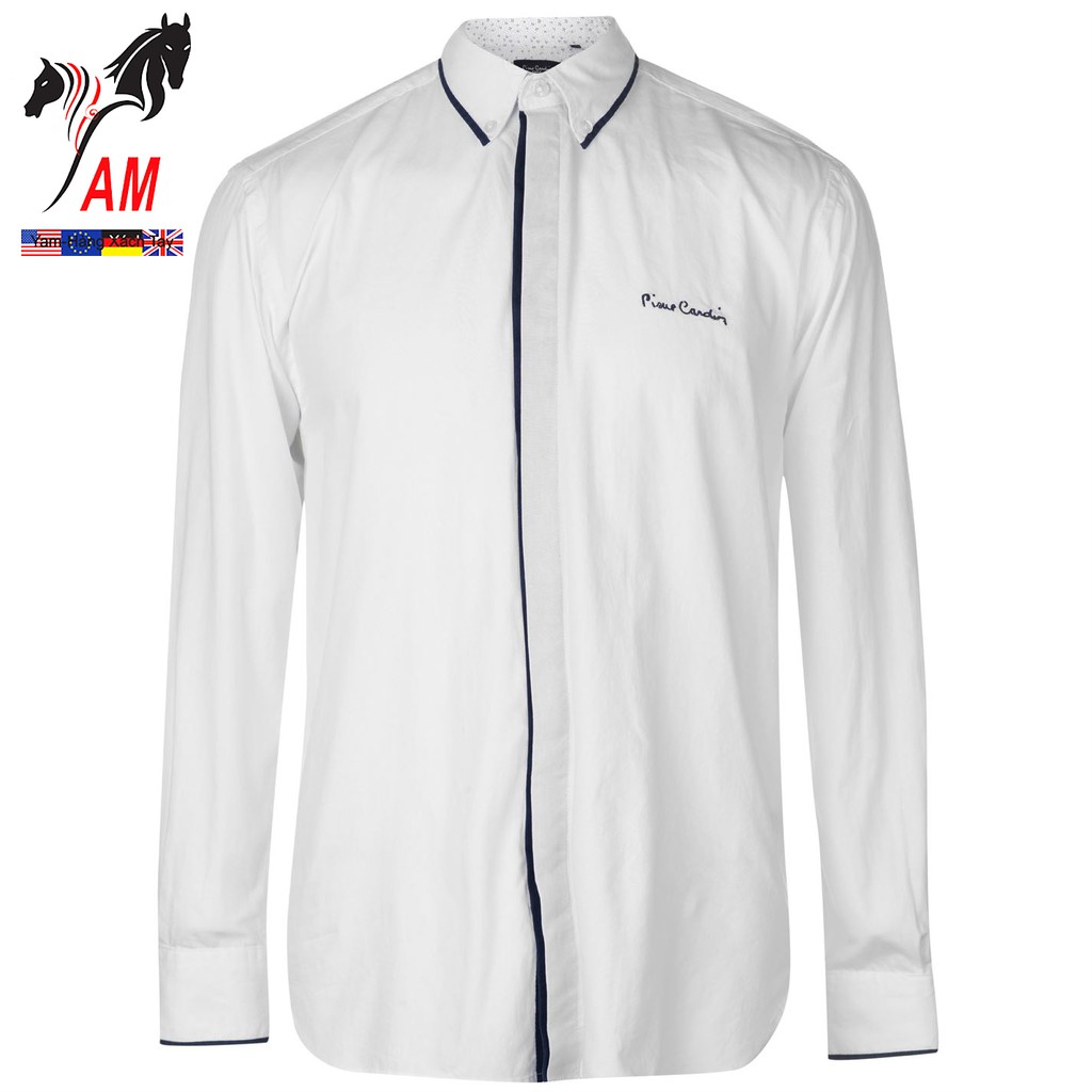 [100% cotton] Áo Sơ Mi Nam Pierre Cardin AOP Long Sleeve Shirt Mens Cao Cấp (Slim fit - White - Size EU - UK )