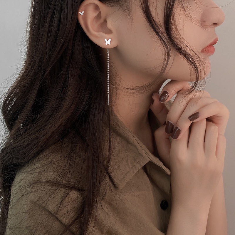 Đôi Bông Tai Bạc s925 Hình Bươm Bướm Thanh Lịch Dành Cho Nữ