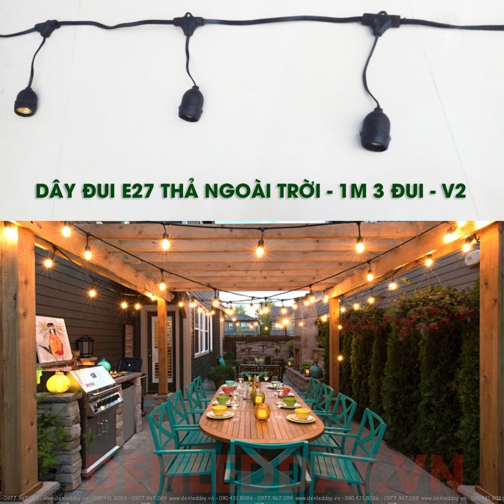 1m gồm 3 đui Dây đui đèn thả trang trí ngoài trời quán Cafe, nhà hàng, thả cây - Giá theo Mét lõi đồng/ lõi nhôm