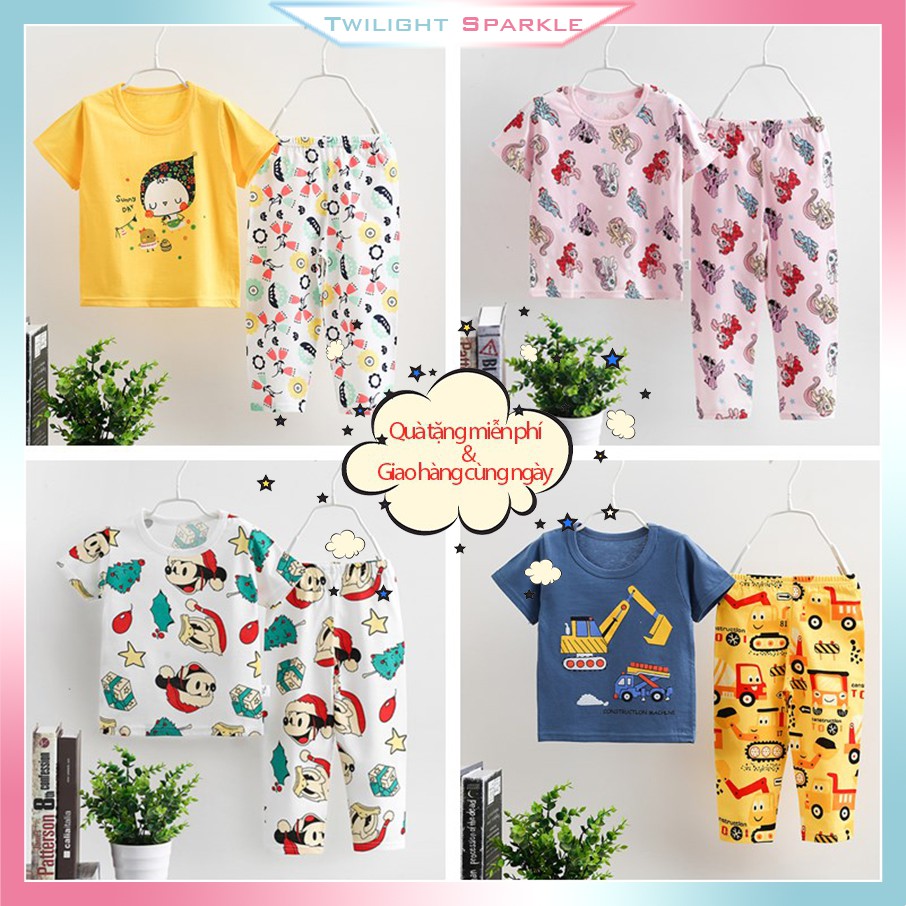 【TS】Kids Cute Cartoon Printed Cotton Short Sleeve T-shirt+Shorts Baby Boys Girls Clothing Set