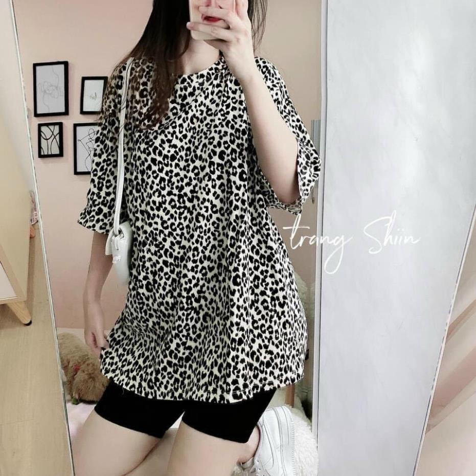 TSL-Set bộ đùi áo lụa da beo tay ngắn kèm quần tici legging ôm màu đen