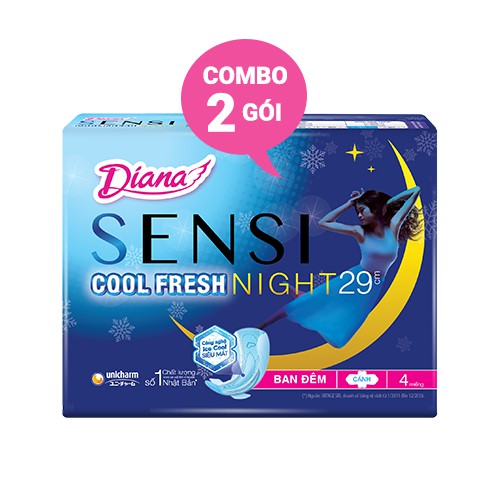 Bộ 2 gói băng vệ sinh Diana Sensi Cool Fresh Night 29cm 4 miếng/gói
