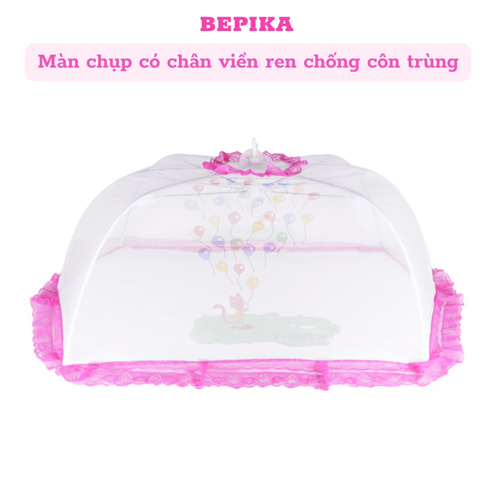 Màn chụp chống muỗi gấp gọn có chân có viền ren cho bé ( 108x75cm)