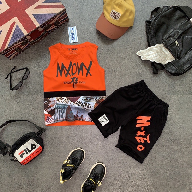 Bộ bé trai sát nách mxonx size nhí