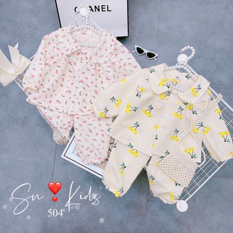 |FAMARAL2 giảm 10k cho đơn 50k|Set pizama cổ sen đũi xốp SN kids bé gái