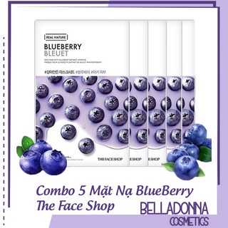 Bộ 5 Gói Mặt Nạ Cải Thiện Độ Đàn Hồi Cho Da Chiết Xuất Việt Quất The Face Shop Real Nature Blueberry Face Mask 20g x 5