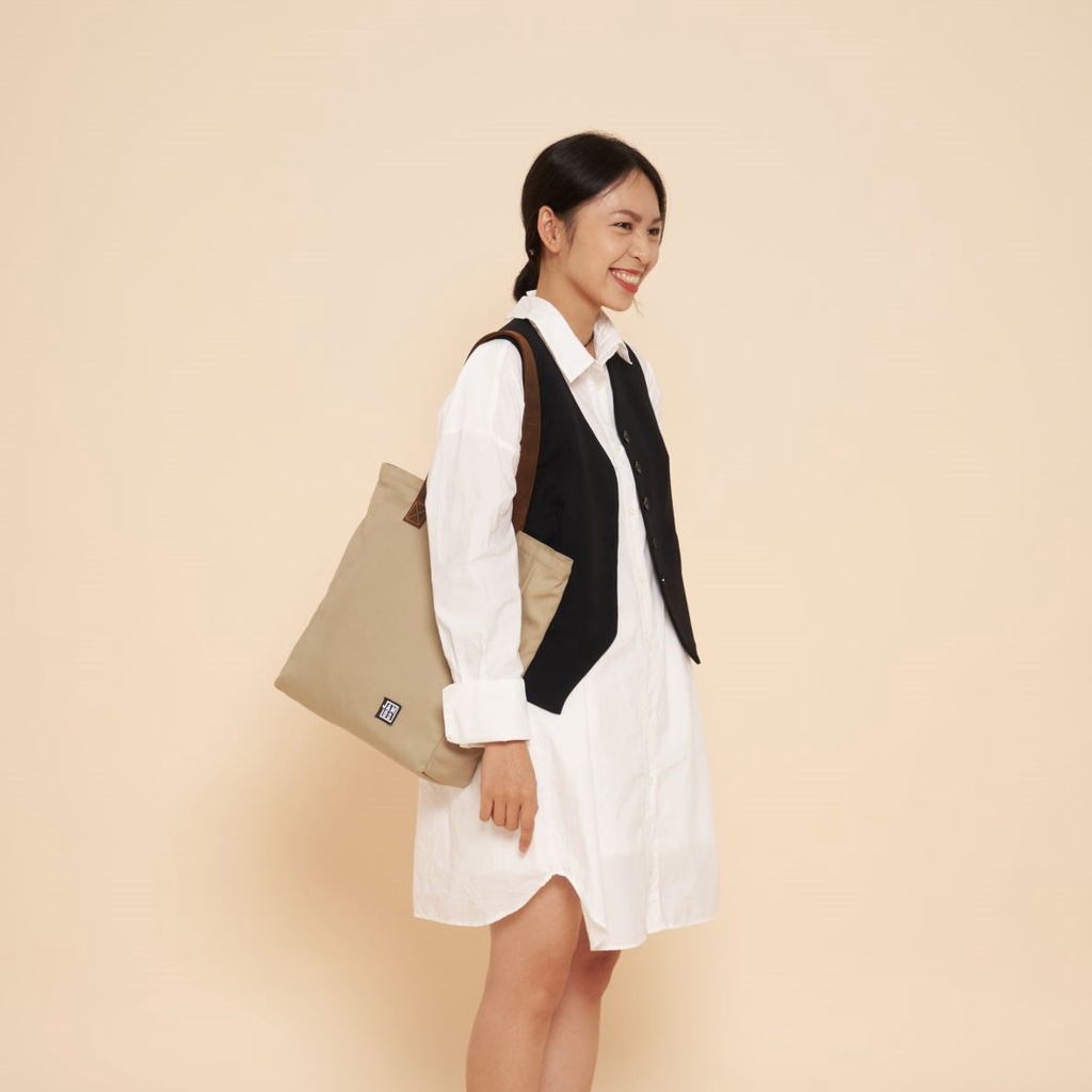 Jamlos Leather Strap Tote - Túi tote thời trang vải canvas dây quai đeo da bò sáp phong cách