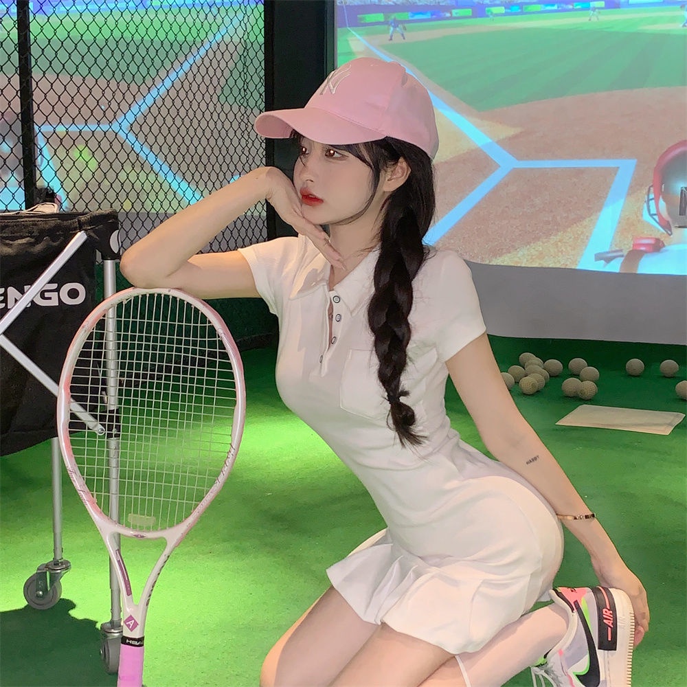 COZOK Đầm Tay Ngắn Cổ Bẻ Dáng Ôm Thời Trang Xinh Xắn Cho Nữ