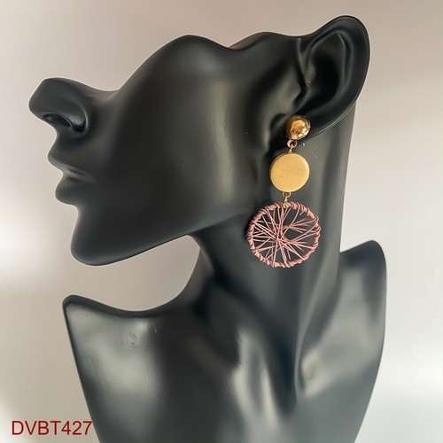 Bông tai dài hình tròn màu tím cách điệu - DVBT427